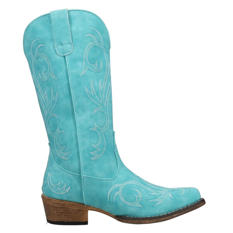 ROPER Womens Riley Embroidered Snip Toe Casual Boots Mid Calf Low Heel 1-2" - Blue - Size 6.5 M - Image 1